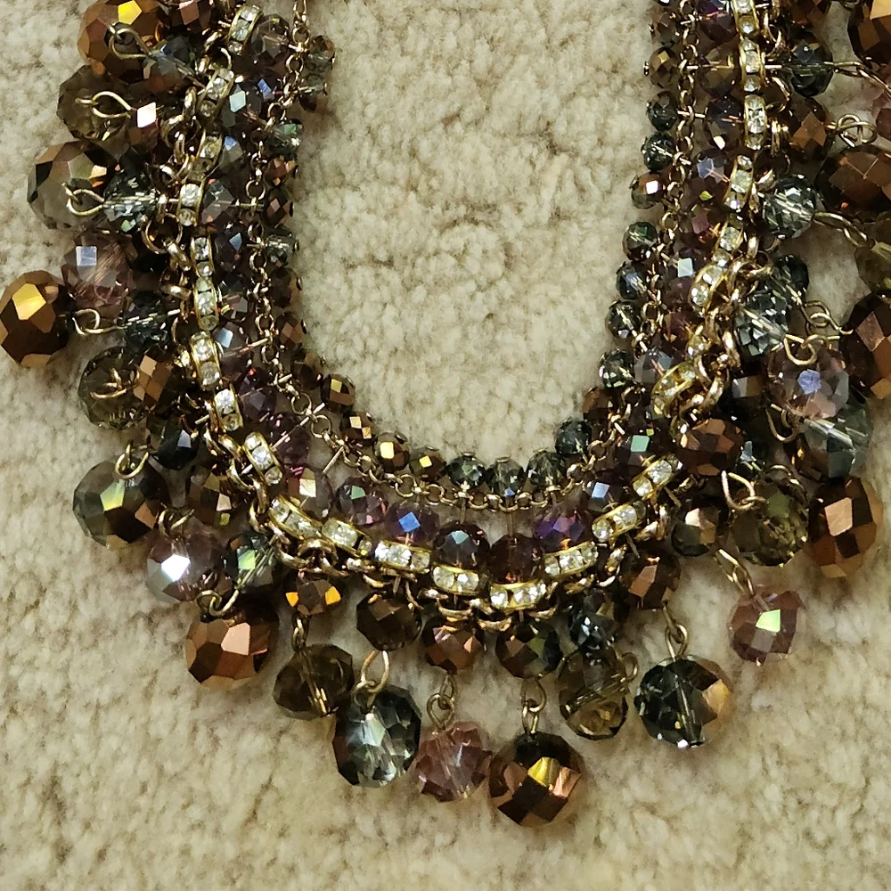 Aurora Borealis Multicolor Crystal Beaded Statement Necklace - Picture 8 of 17